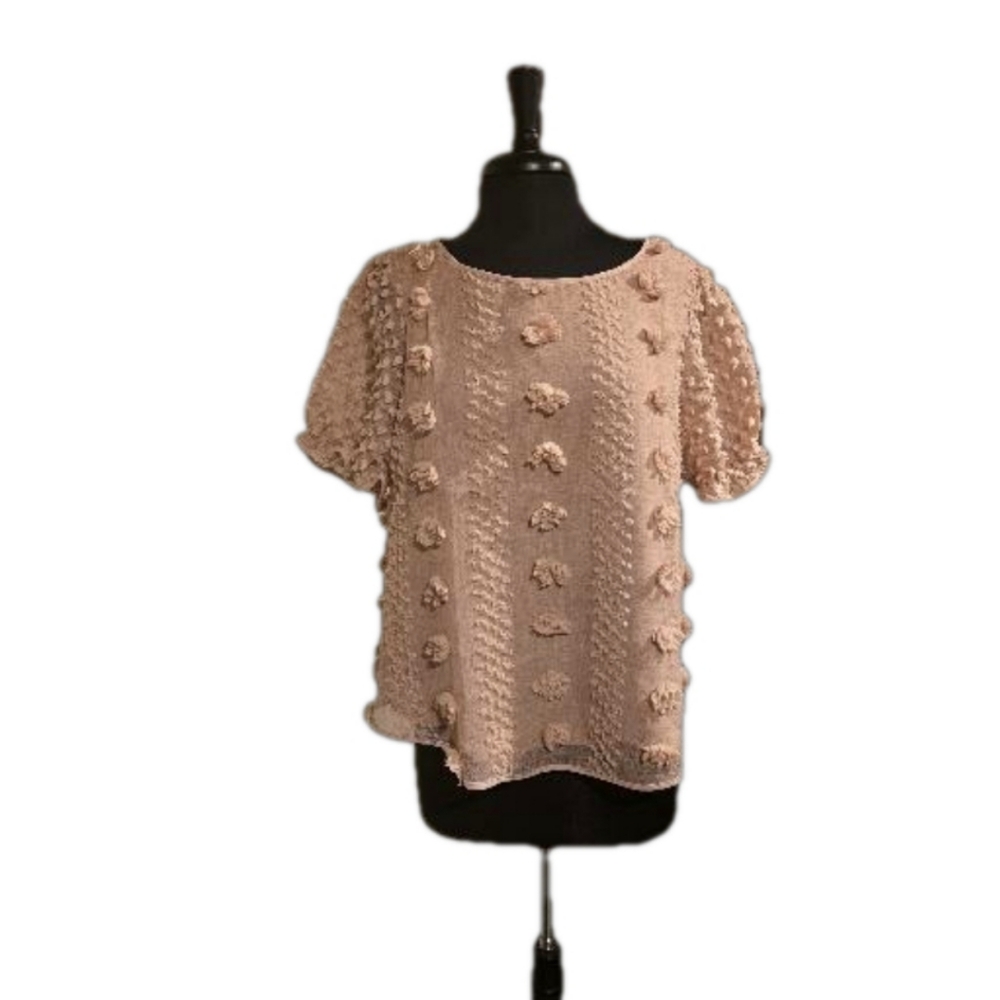 NWT MINE Short sleeve Dusty Rose Color Top With beautiful detail Size Large NWT